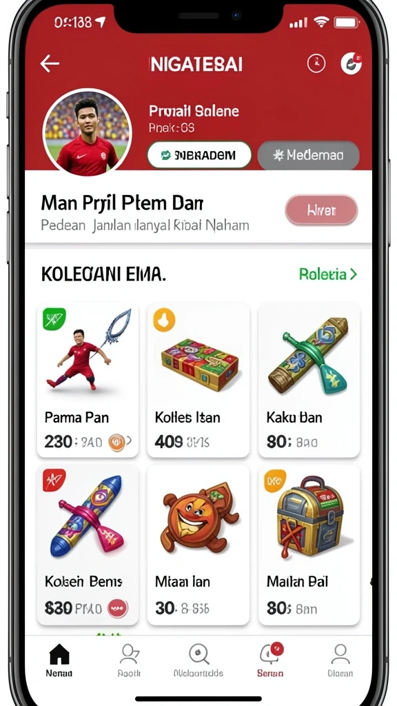Pemandangan karakter yang dapat dikustomisasi dengan berbagai aksesori.